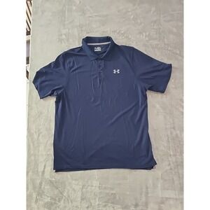 UNDER ARMOUR‎ Navy Blue Polo Shirt Loose HeatGear Wicking Root Logo Size 2XL